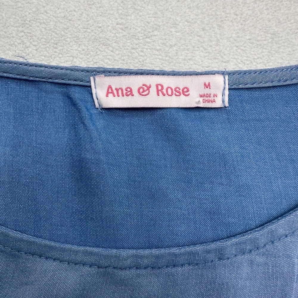 Ana & Rose Blouse Top Blue Floral Embroidered Boho Garden Summer Women's Size M - Picture 7 of 9